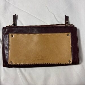 India Hicks London Harbor Island Take Out Double Zip Burgundy Leather Wallet Bag